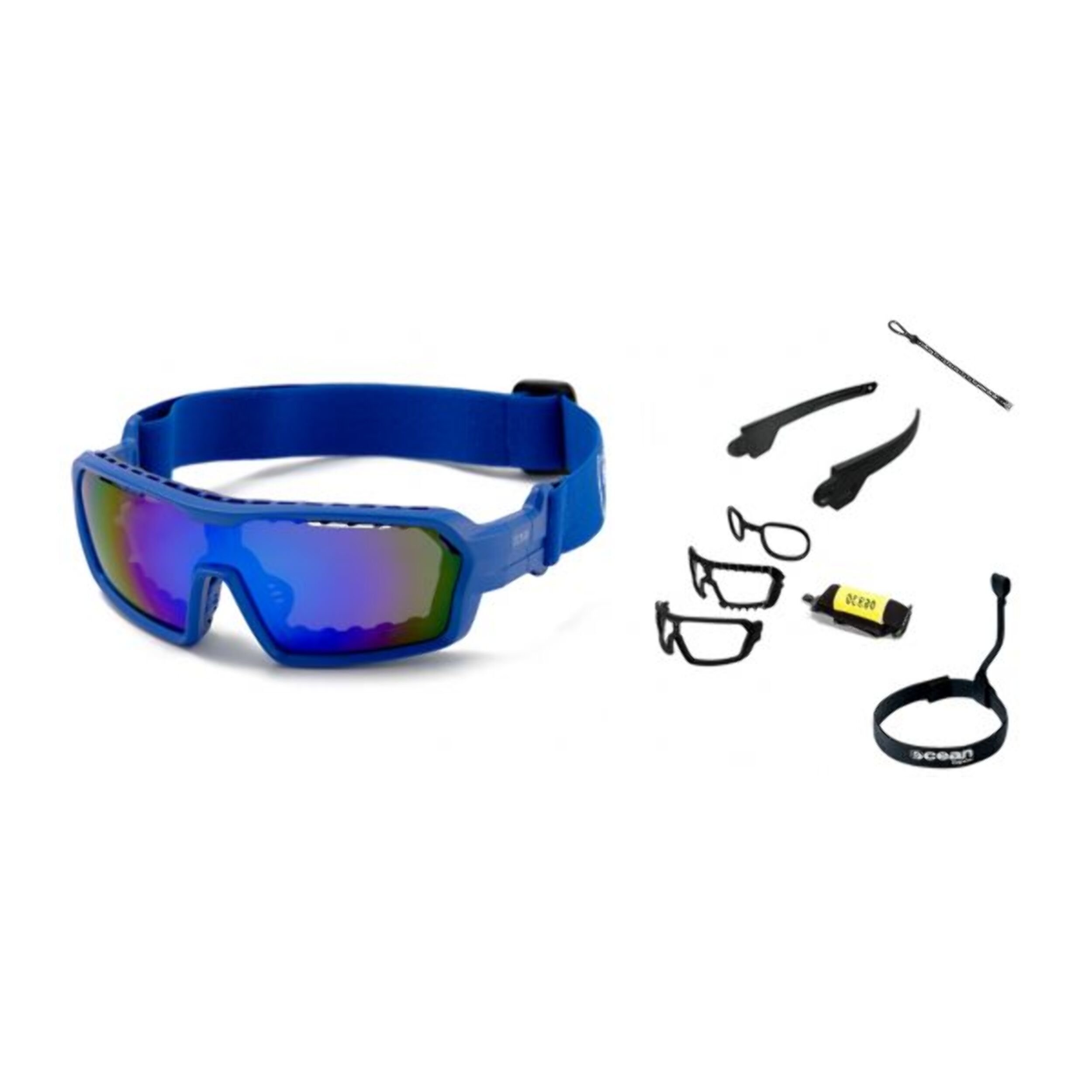 Gafas de deportes acuáticos OCEAN CHAMELEON - Azul mate / Revo azul con plaquetas puntas y espuma azules con correa azul