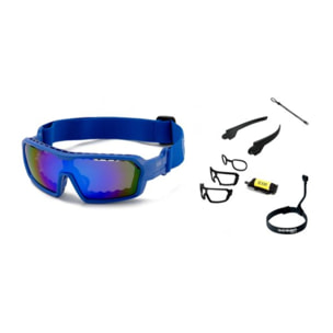Gafas de deportes acuáticos OCEAN CHAMELEON - Azul mate / Revo azul con plaquetas puntas y espuma azules con correa azul