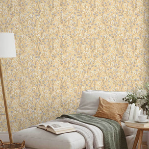 Papier peint fleurs sauvages ocre miel