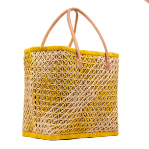 Zavattarello bolso de hombro mujer. Fabricado en rafia y tela, con asas de cuero.