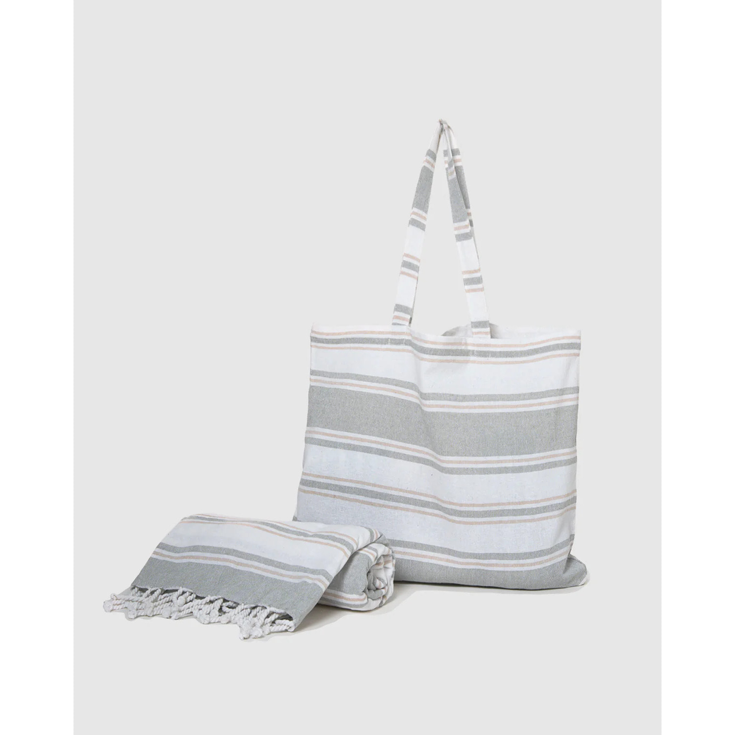 Pack bolso + toalla pareo algodón raya sansara verde seco