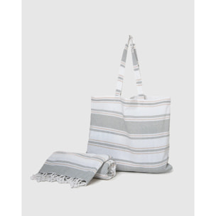 Pack bolso + toalla pareo algodón raya sansara verde seco
