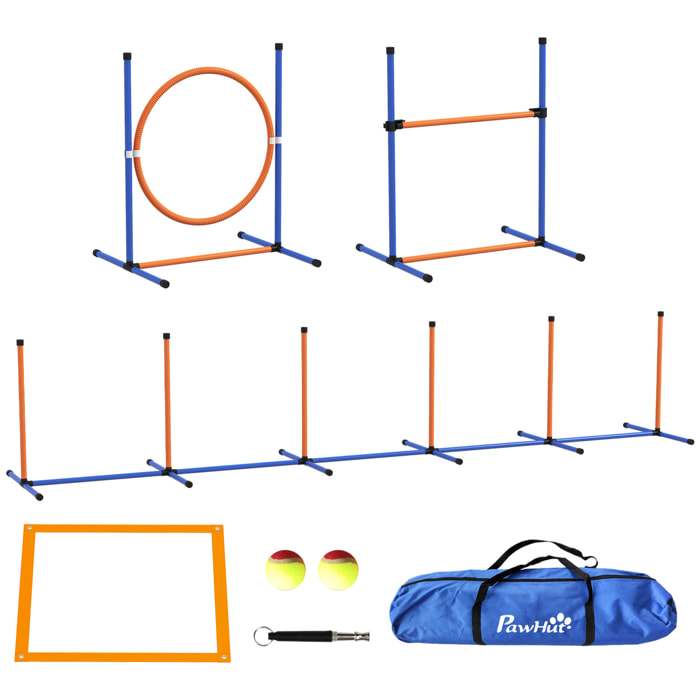 Set de Entrenamiento de Agilidad para Perros de 4 Piezas Juego de Agilidad para Perros con Piquetes para Slalom Zona de Reposo Valla y Anillo de Salto Naranja y Azul