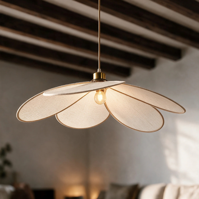Suspension pétale en tissu beige et métal doré 75 cm - Flora