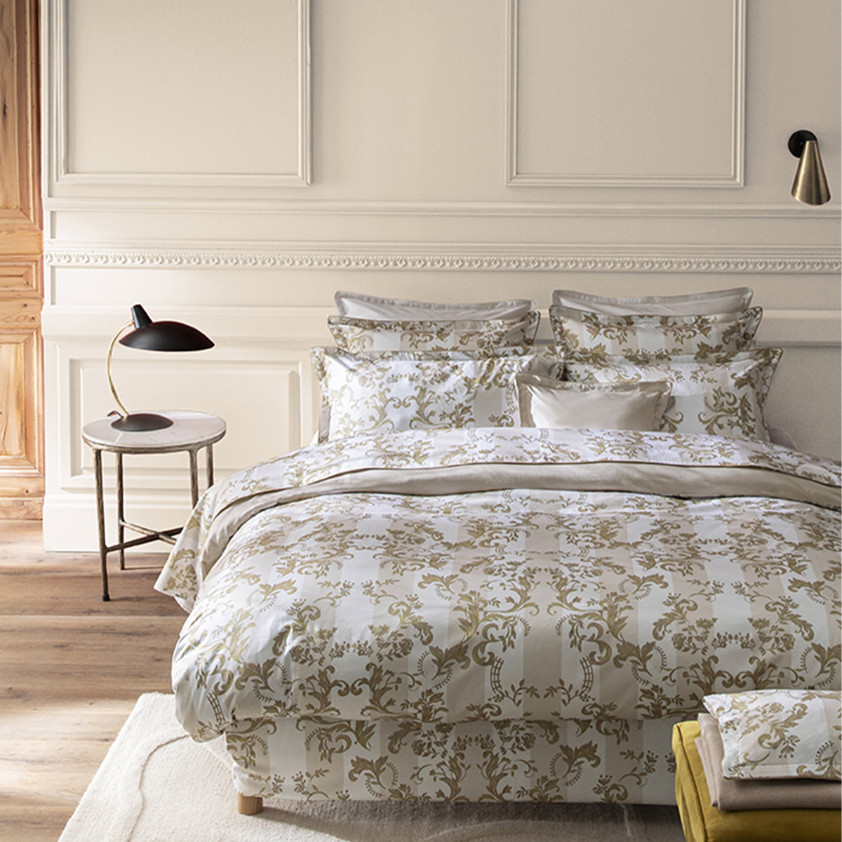 Drap plat imprimé en satin de coton bio, OPERA
