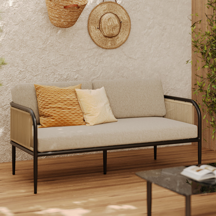 Canapé de jardin 3 places en métal et tissu beige - Wilo