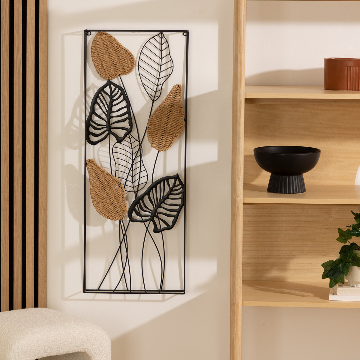 Déco murale "Rosa" en métal & papier 35x90cm noir