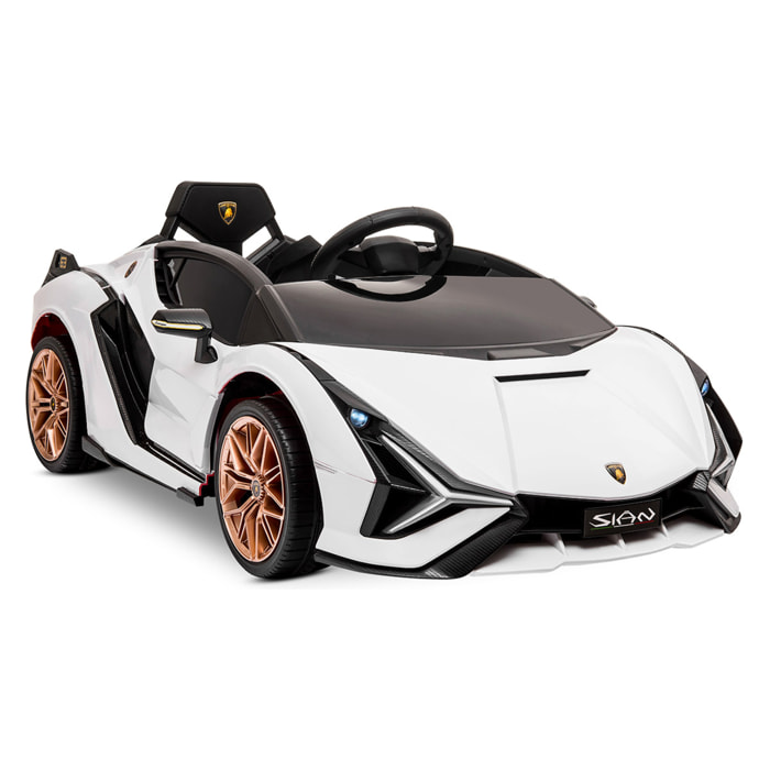 PLAYKIN Coche de batería 12V niños 3-8 años Lamborghini Sian White mando control remoto