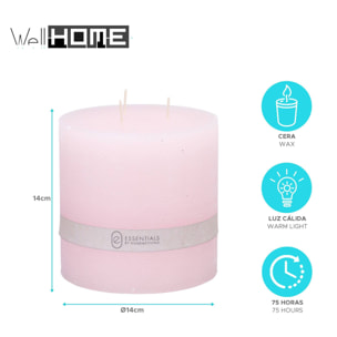 Vela Pilar Rosa Ø14x14cm con 75h de combustión