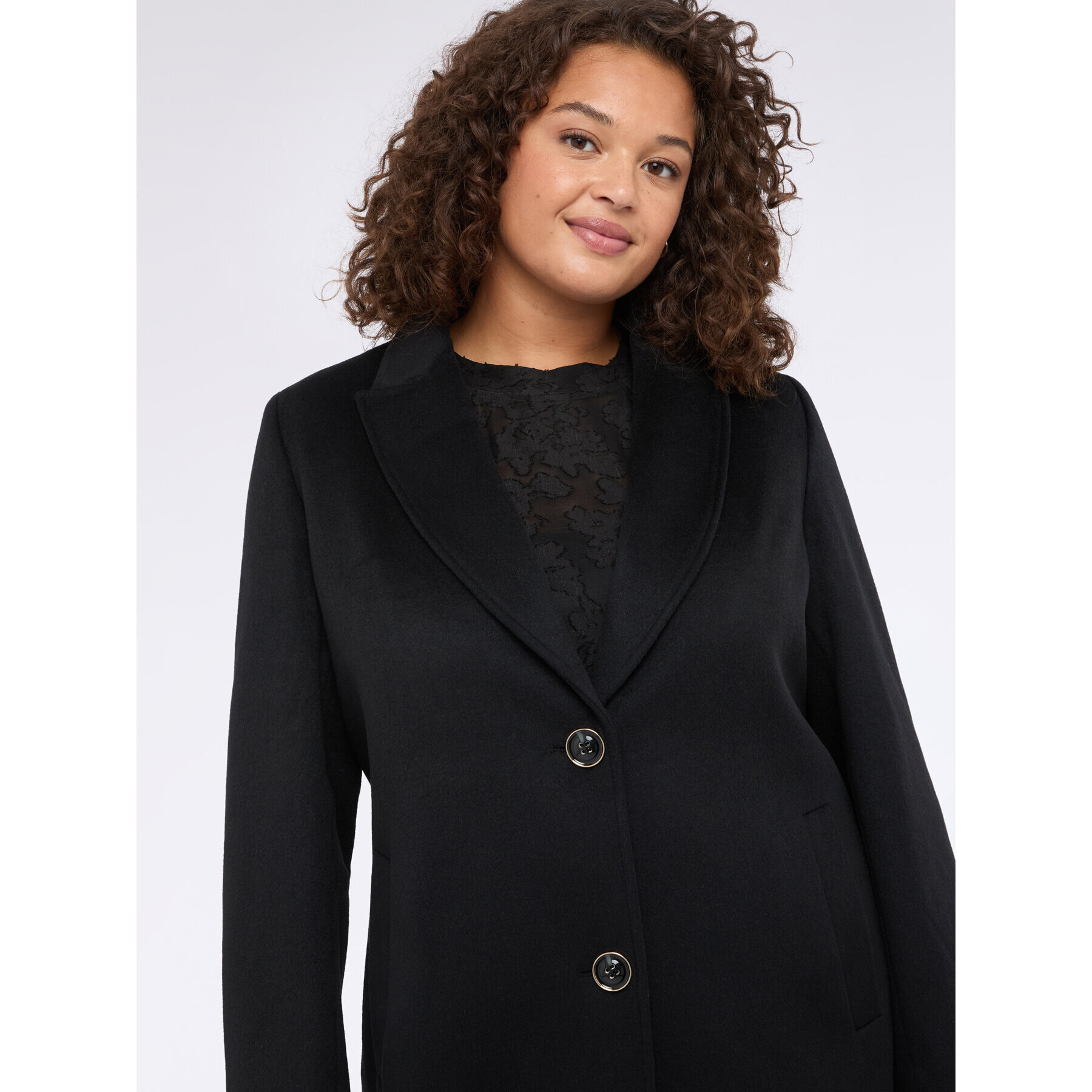 Fiorella Rubino - Cappotto lungo misto lana con bottoni - Nero