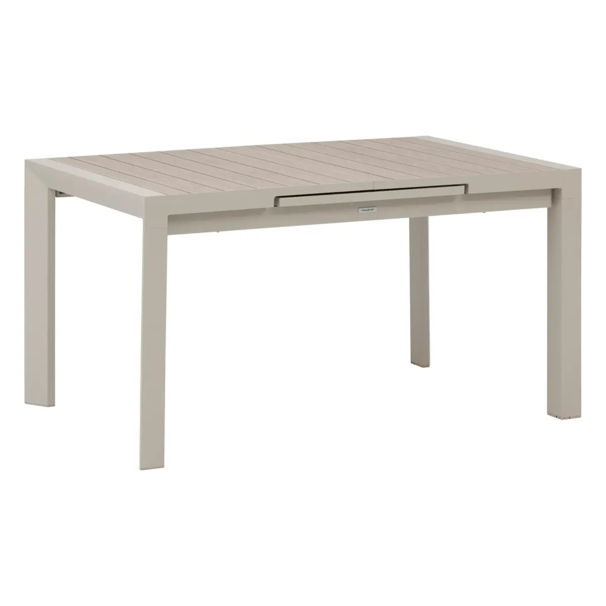 Table de jardin extensible "Évasion" effet bois lin & argile 8 places lates en aluminium