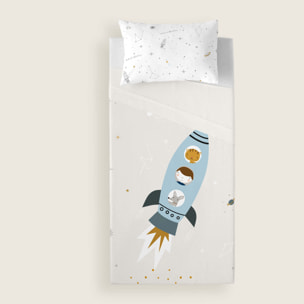 Juego de Sábanas Estampadas - Infantil - Incluye 1 Funda de Almohada - 100% Algodón - Viaje Espacial