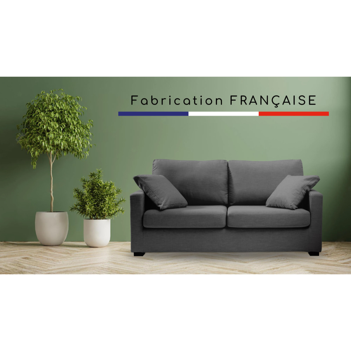 Canapé 3 pl LYS 175 cm fixe tissu Tradition Anthracite - 100% déhoussable - Fabriqué en France