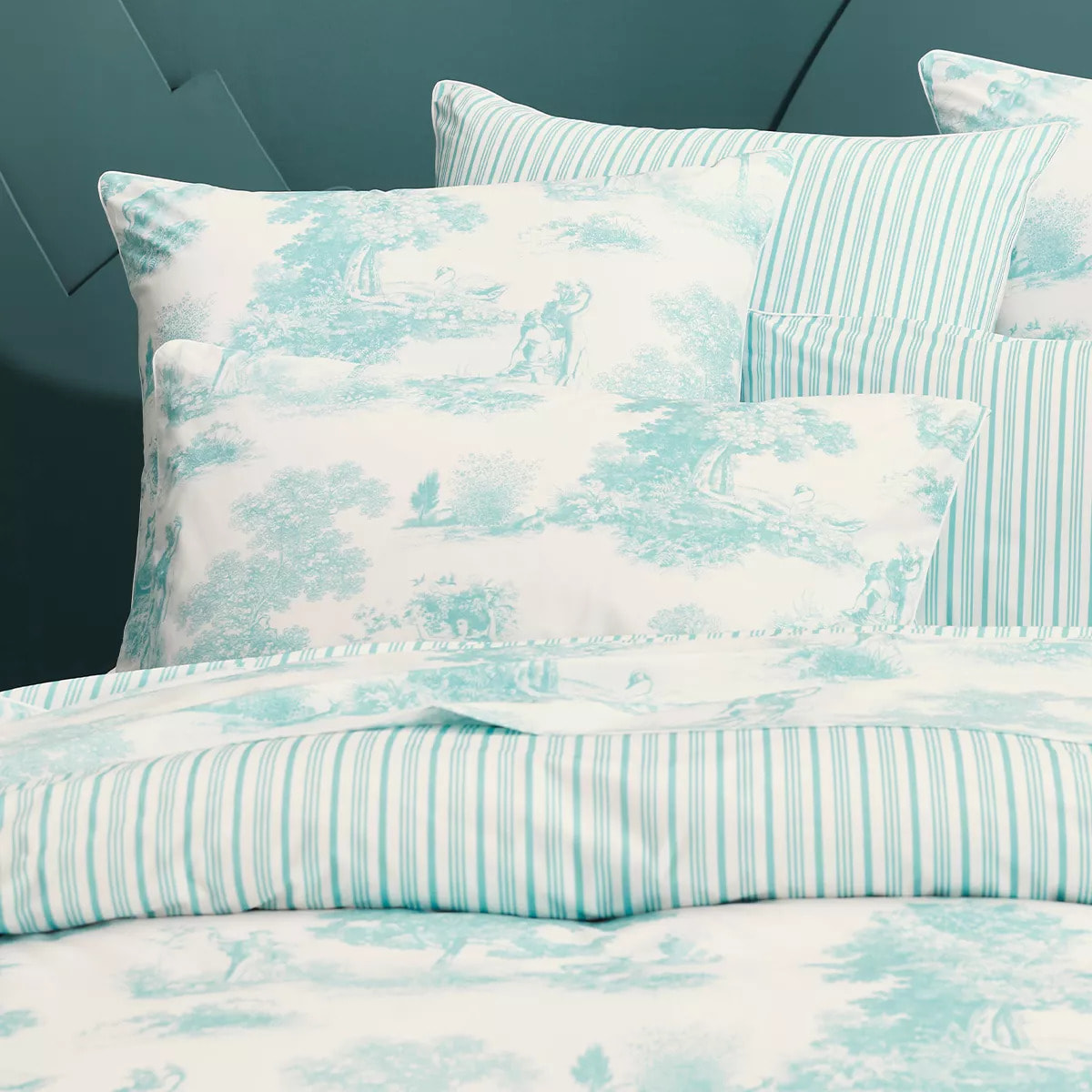 Taie d'oreiller percale de coton 115 g/m² imprimé bleu Poesie aqua