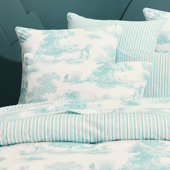 Taie d'oreiller percale de coton 115 g/m² imprimé bleu Poesie aqua