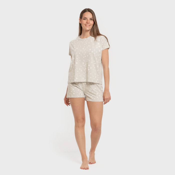 Pijama corto manga fluida algodón mujer Estrellita Gris
