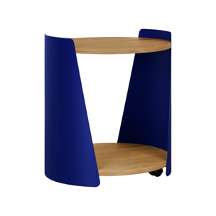 Table d'appoint, table de chevet métal courbé et décor bois avec roulettes MOLTO