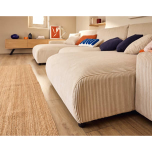 Pivoine - canapé panoramique en U - 7 places - convertible avec coffre - en velours côtelé - Beige