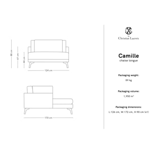 Méridienne "Camille" en cuir véritable cognac