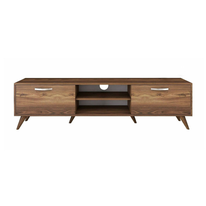 Mobile porta TV Avir, Credenza da soggiorno, Armadio basso per TV, Base parete attrezzata, 180x35h49 cm, Noce