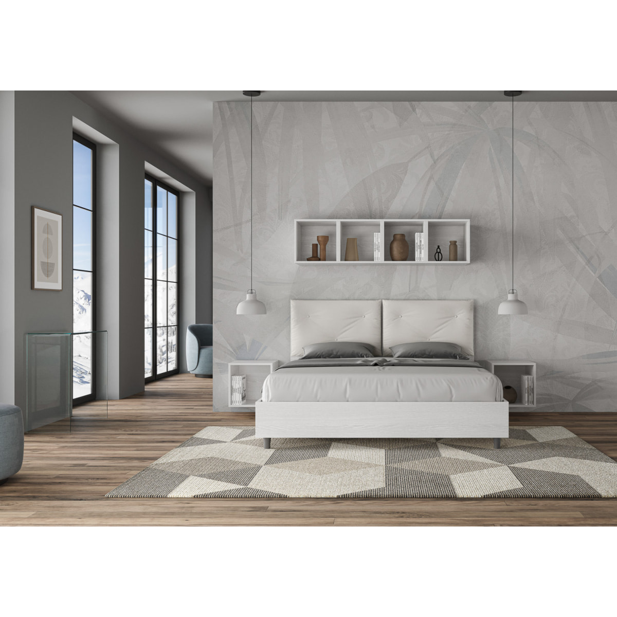 Letto matrimoniale senza rete 160x190 cuscinatura similpelle bianco Egos Appia