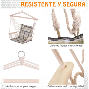 Silla Colgante para Exterior Interior de Rayas 100x106cm Carga Má¡x. 105 kg