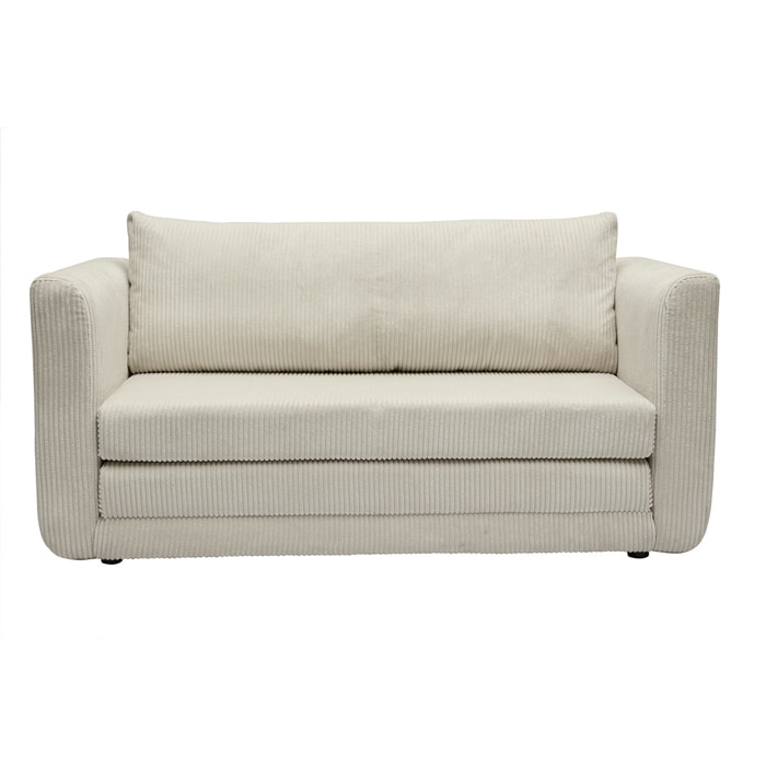 Canapé convertible 2 places en tissu velours côtelé beige LEON