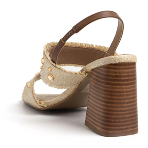 Sandalo con tacco alto con fasce a incrocio e cinturino - BEIGE
