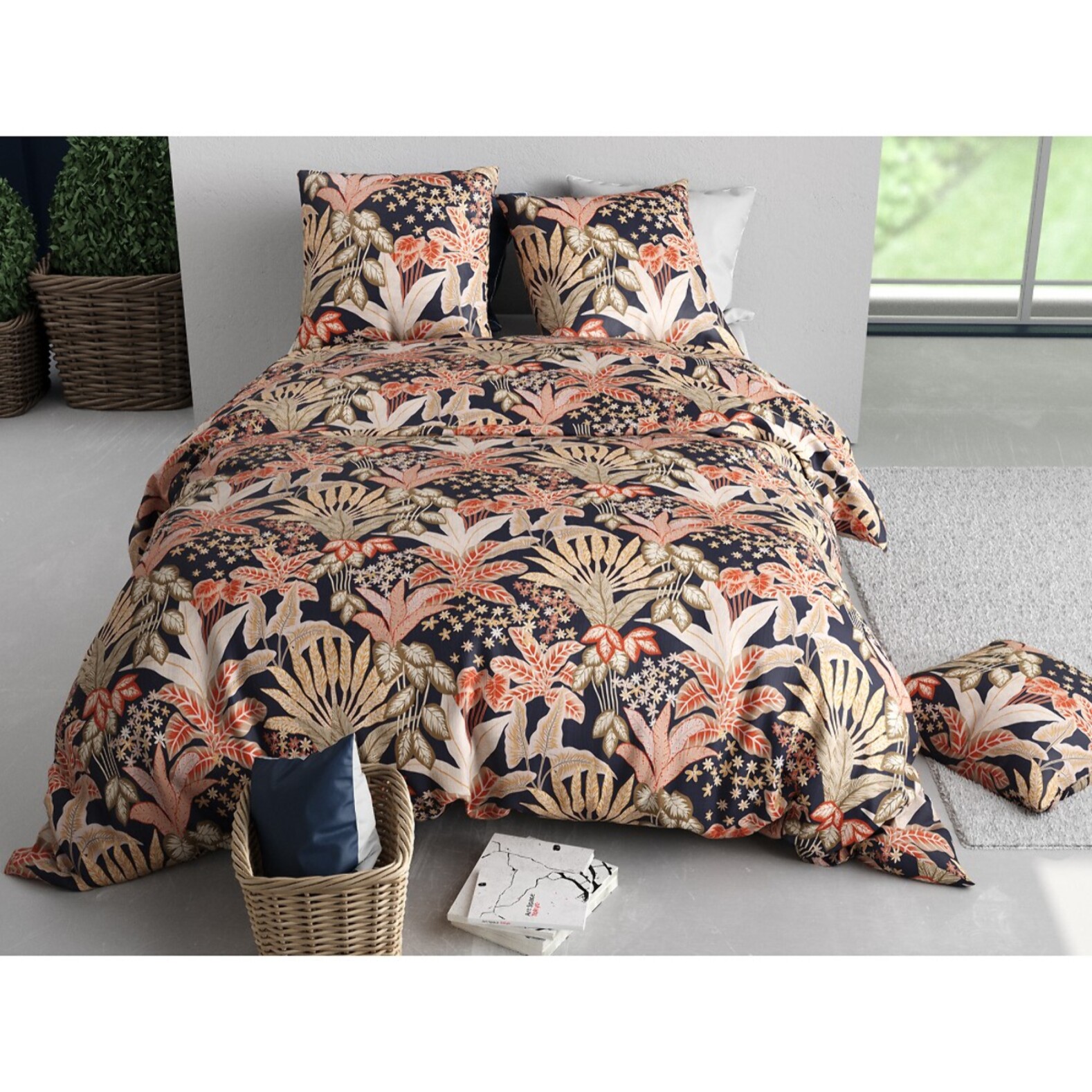 Parure housse de couette 100% coton 57fils + 2 taies Louisiane