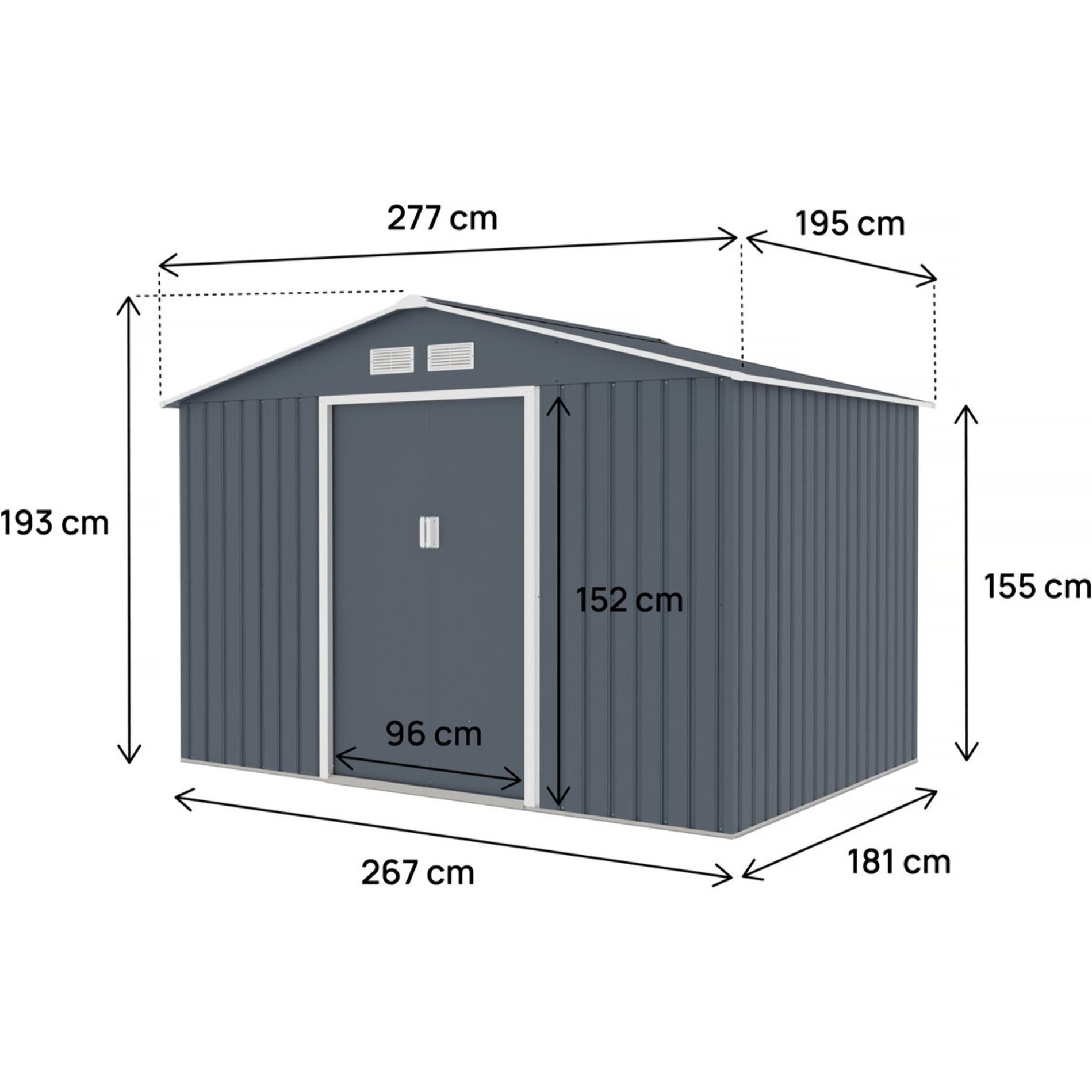 Abri de jardin métal "Vegas II" - 5,29 m2 - Gris