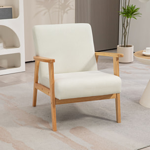 Fauteuil lounge style néo-rétro assise dossier ergonomique accoudoirs structure bois hévéa revêtement lin gris foncé