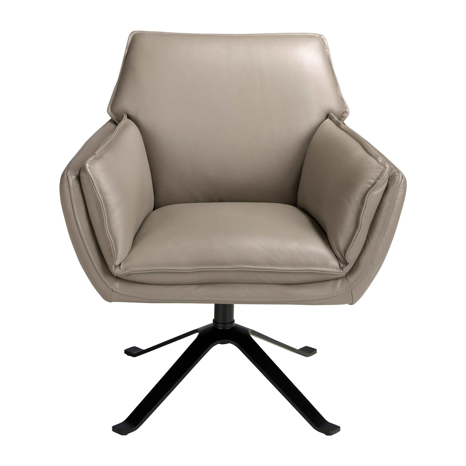 Sillón giratorio con asiento y respaldo tapizados en piel de origen vacuno en gris oscuro patas de acero inoxidable en negro 77x74x90cm