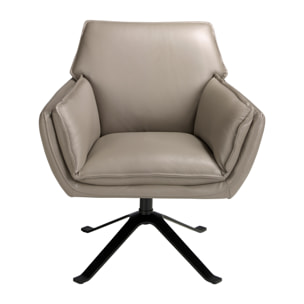 Sillón giratorio con asiento y respaldo tapizados en piel de origen vacuno en gris oscuro patas de acero inoxidable en negro 77x74x90cm