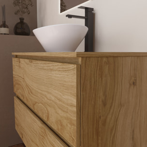 Conjunto de Baño Kaji | Mueble de Baño Suspendido | 80 cm Teka| Dos Cajones | Lavabo Redondo sobre Encimera | No incluye Espejo | Alday