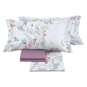 Completo letto matrimoniale in raso stampato Ginko Colors