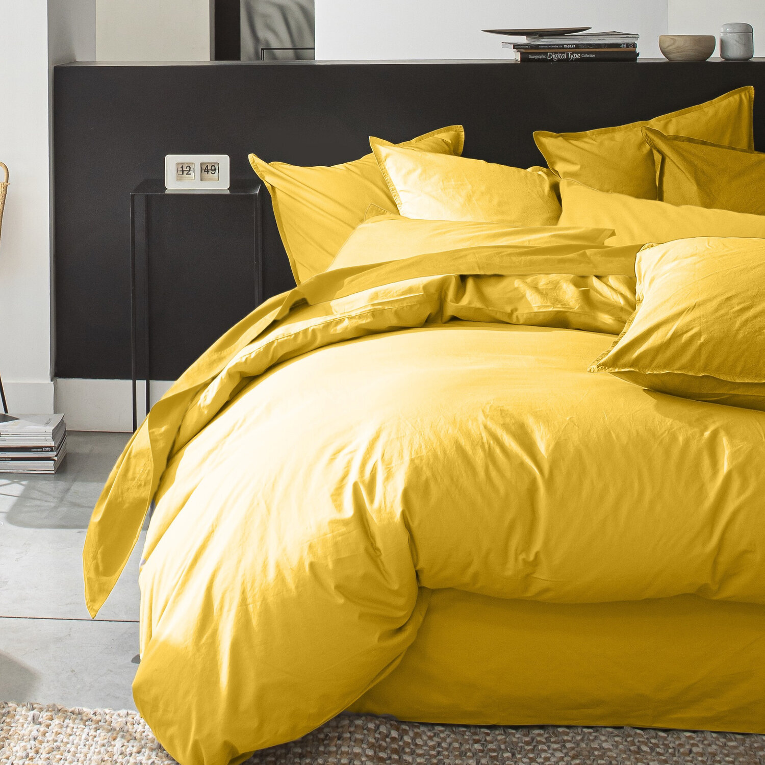 Housse de couette 100% percale coton lavé 80fils jaune