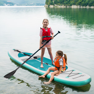 Tabla de Paddle Surf Hinchable 320x76x15 cm Plegable con Remo de Aluminio Ajustable Desmontable Bolsa de Transporte y Accesorios Completos Blanco y Turquesa