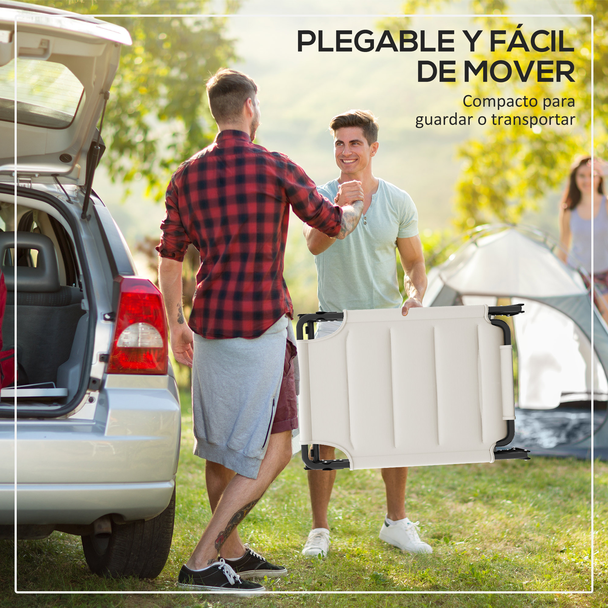 Tumbona Plegable Tumbona de Jardín con Toldo Ajustable Respaldo Regulable en 4 Niveles y Reposacabezas para Terraza Piscina 70x200x45 cm Crema
