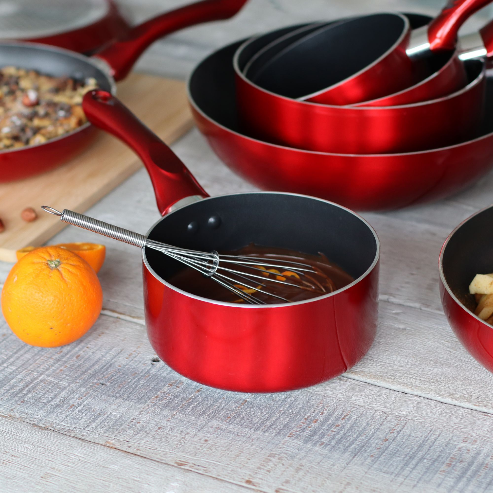 Lot de 3 casseroles en aluminium rouge - tous feux  CERISE