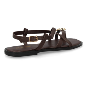 Sandalia plana mujer de tiras con adorno metálico