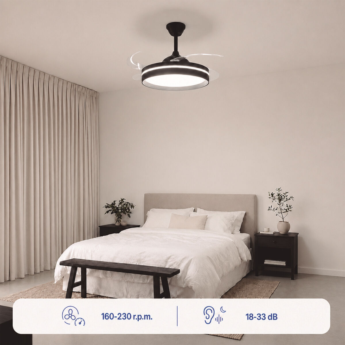 Ventilatore da soffitto con luce LED, 4 pale retrattili e telecomando InnovaGoods