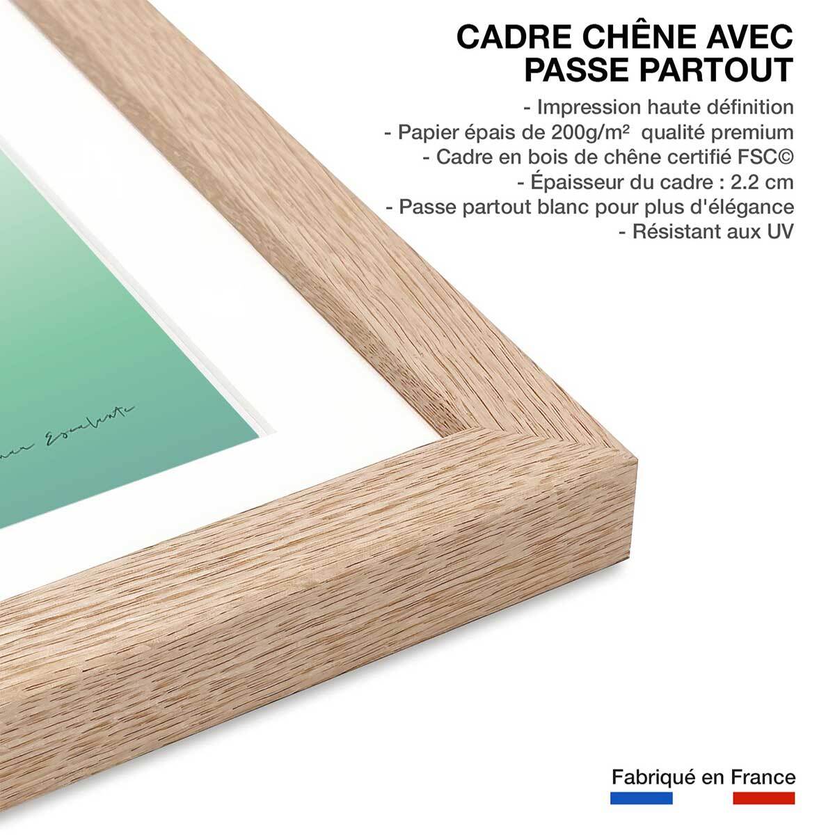 Affiche voyage Vietnam Baie Halong Affiche + cadre en bois - Chêne