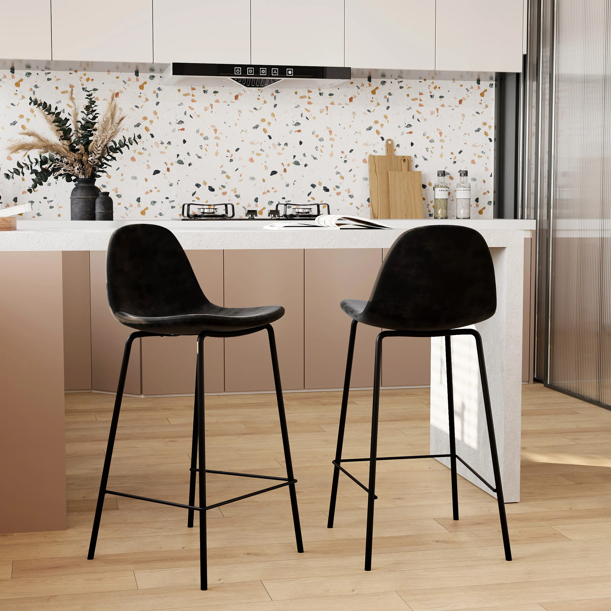 Lot de 2 chaises pour îlot central 65 cm en velours noir - Henrik