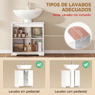Mueble Bajo Lavabo, Mueble de Baño con Puertas de Cierre Suave y Diseño Acanalado, 2 Estantes, para Lavabo con o sin Pedestal, 60x30x60 cm, Blanco