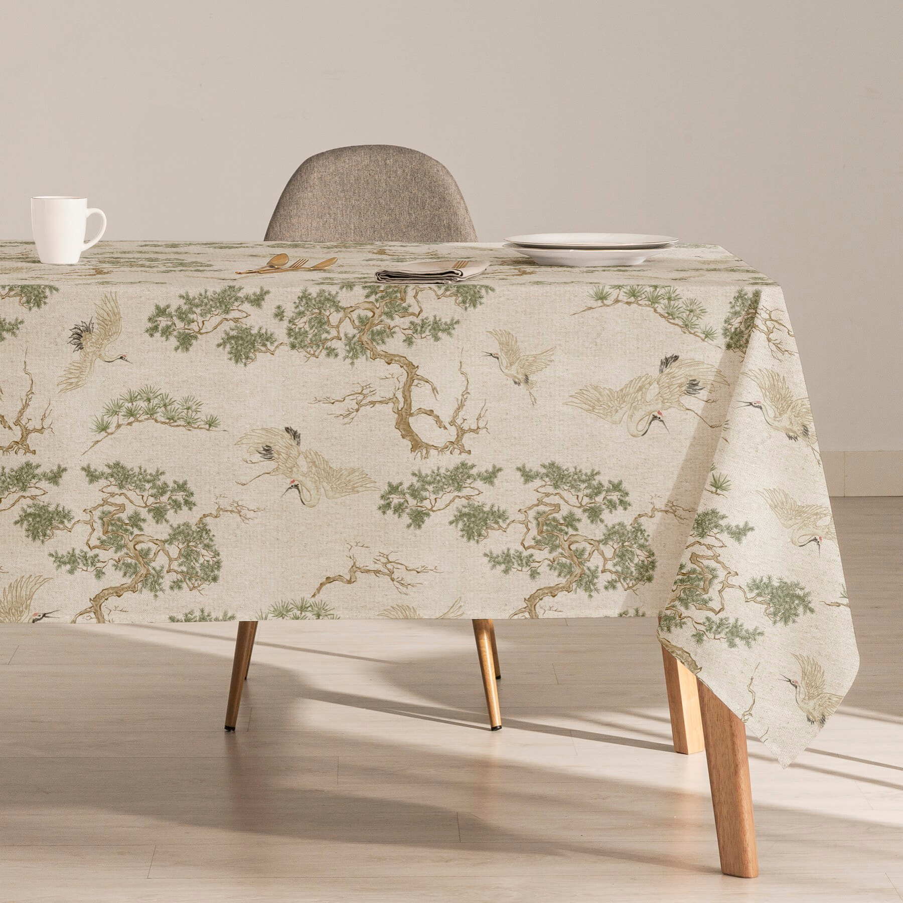 Mantel estampado antimanchas GARZA VERDE