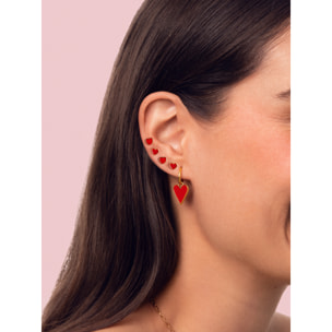 Orecchino Singolo Heart Red Enamel Argento Placcato Oro