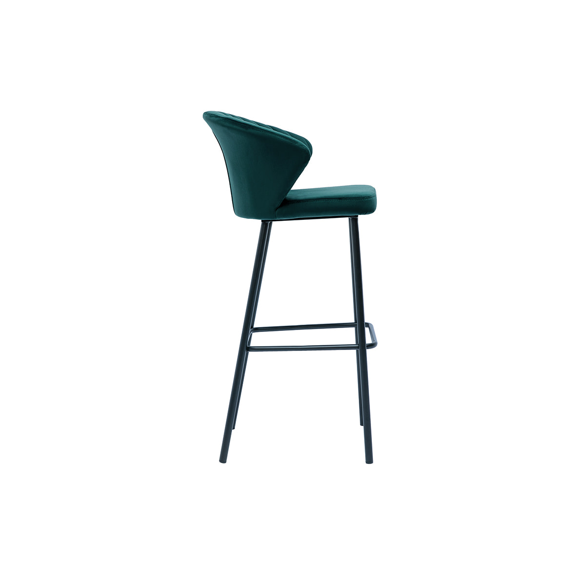 Tabouret de bar design en tissu velours gaufré bleu canard H78 cm DALLY