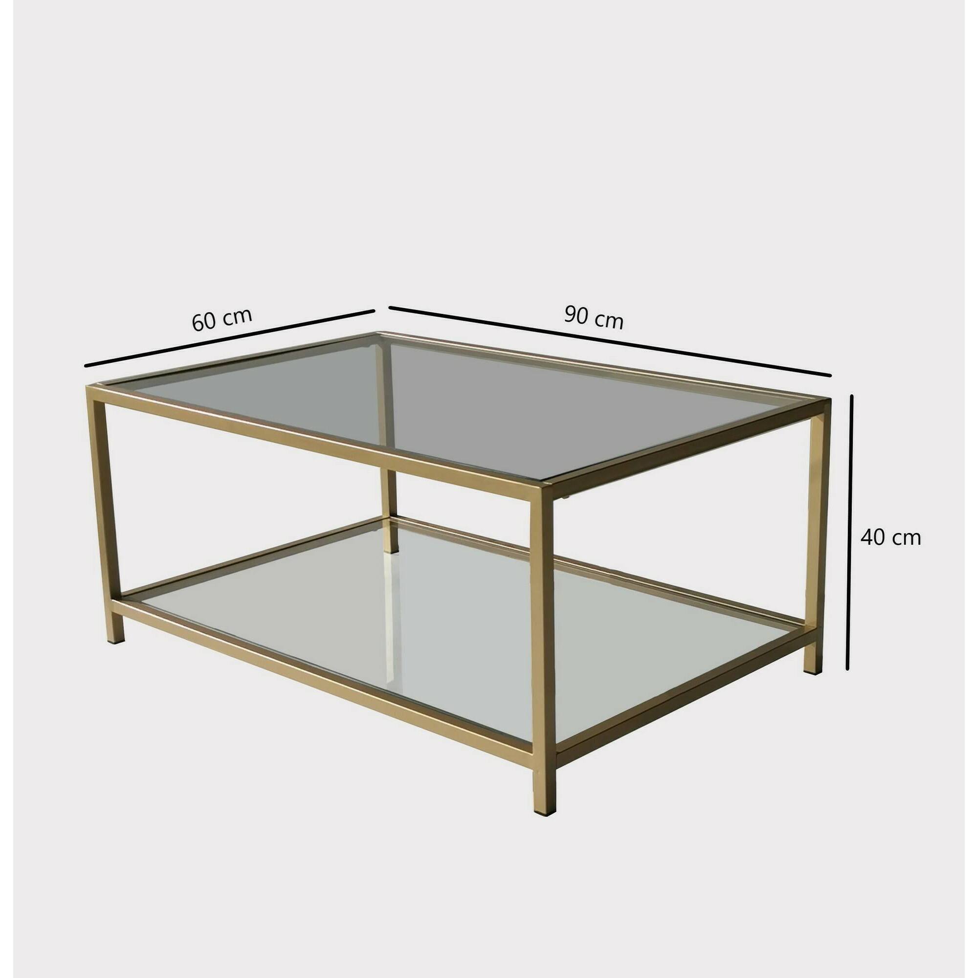 Tavolino da salotto Djureski, Tavolo basso da caffè, Portariviste per divano, Ripiano da soggiorno, 90x60h40 cm, Oro