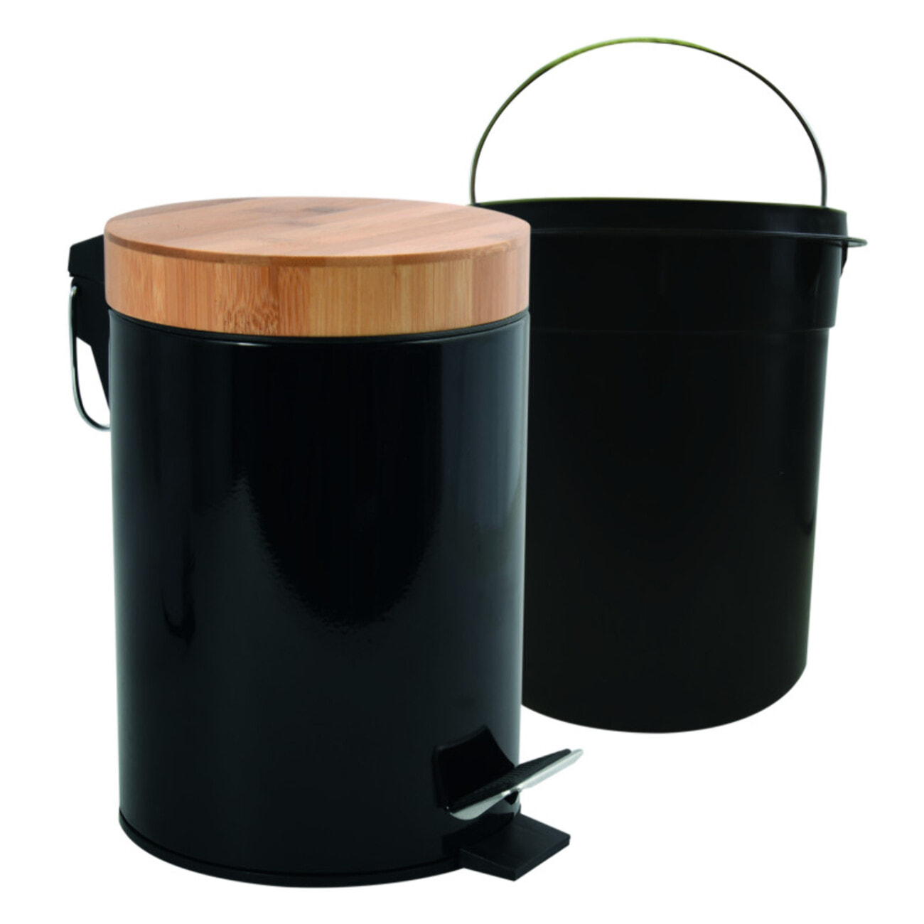 Poubelle à  pédale Acier & Bambou AZA 3L Noir MSV