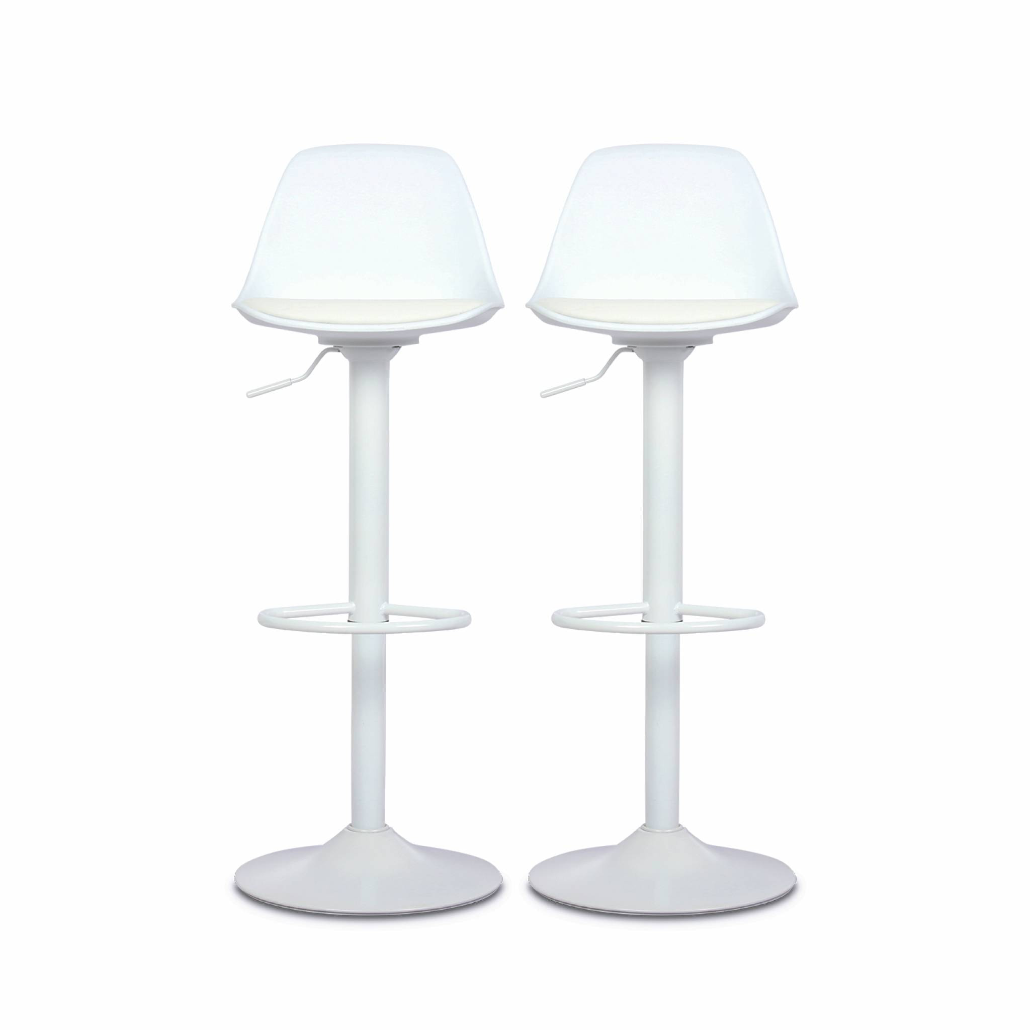 Lot de 2 tabourets de bar réglables 61.5/83.5cm - Noah - simili cuir blanc - hauteur réglable. repose-pieds